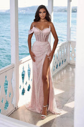 Modern Pink Sweetheart Sequins Evening Dress Mermaid Long With Slit